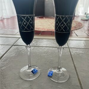 Elegant Black Crystal Champagne Flutes